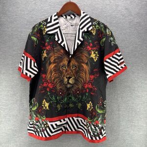 CIVILIZED Est. 2002 - Lion & Roses Print Short Button Up Shirt Size Medium  A40